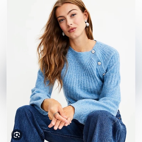Sweaters - Loft Blue Jeweled Sweater NWT Size M